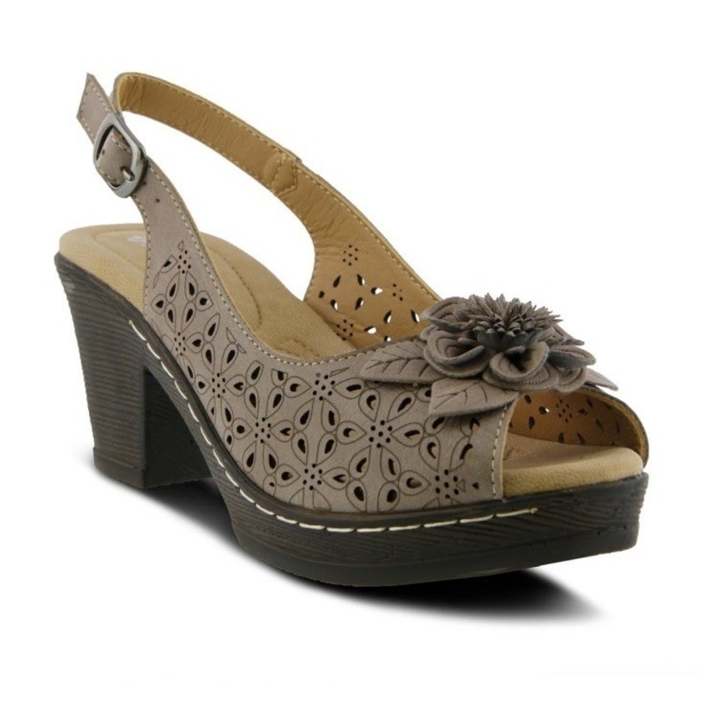 NEW Patrizia Doriday Taupe Slingback Floral Laser Cut Peep-toe Sandals Sz 41